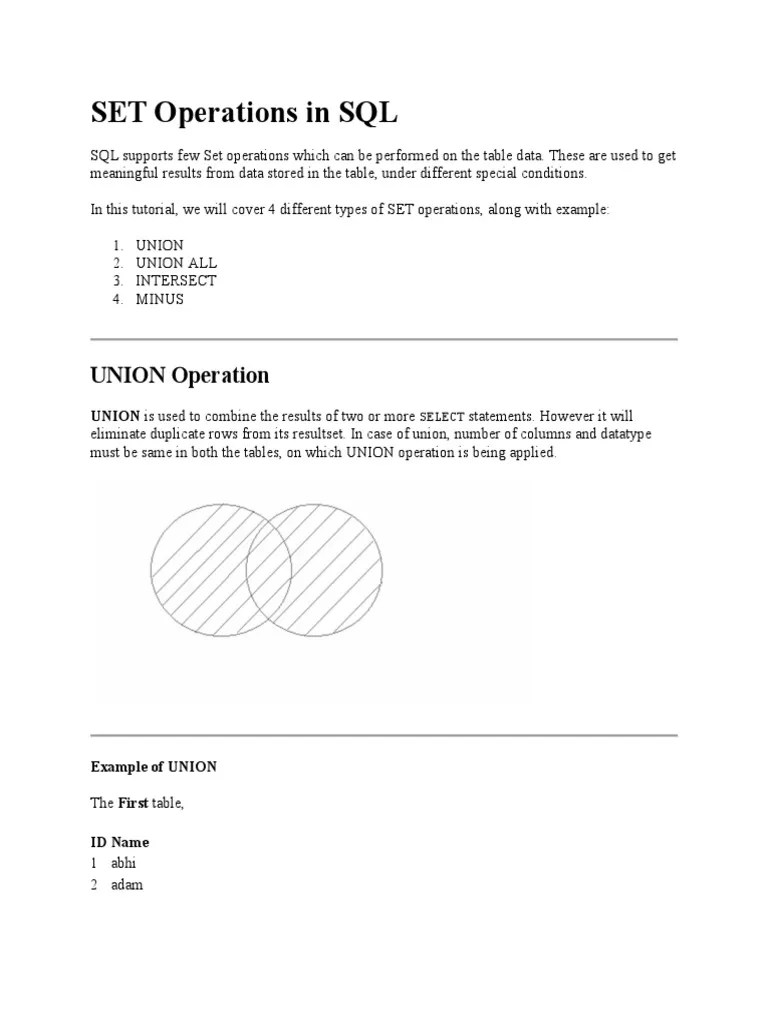 SET Operations In SQL | PDF