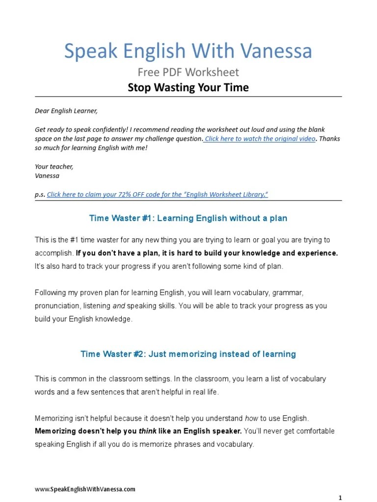 Stop Wasting Time Speak English With Vanessa | PDF | Vocabulary | English Language