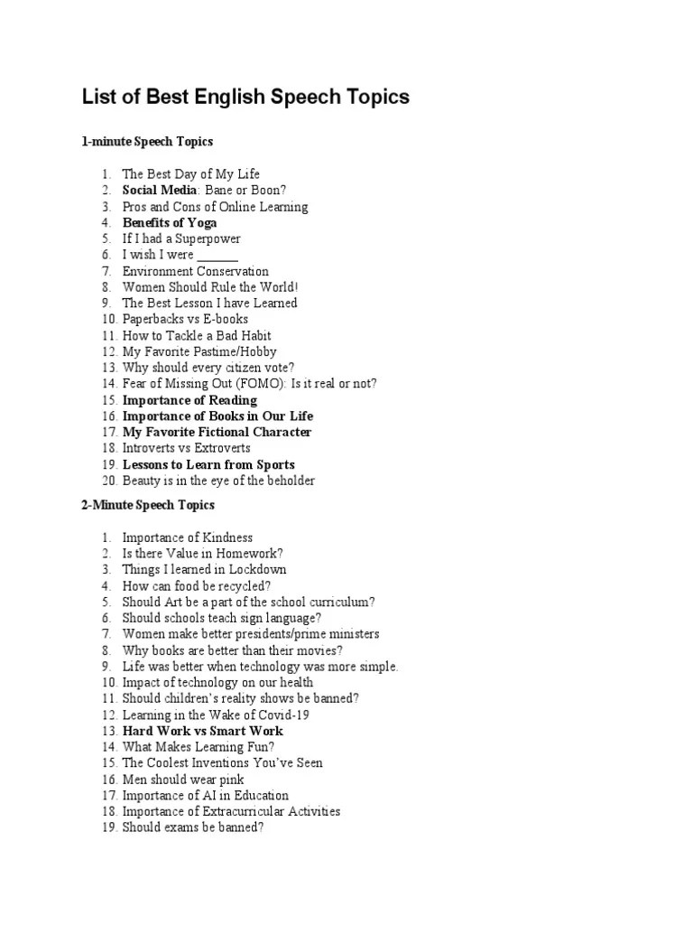 List Of Best English Speech Topics | PDF | Climate Change | Sustainability