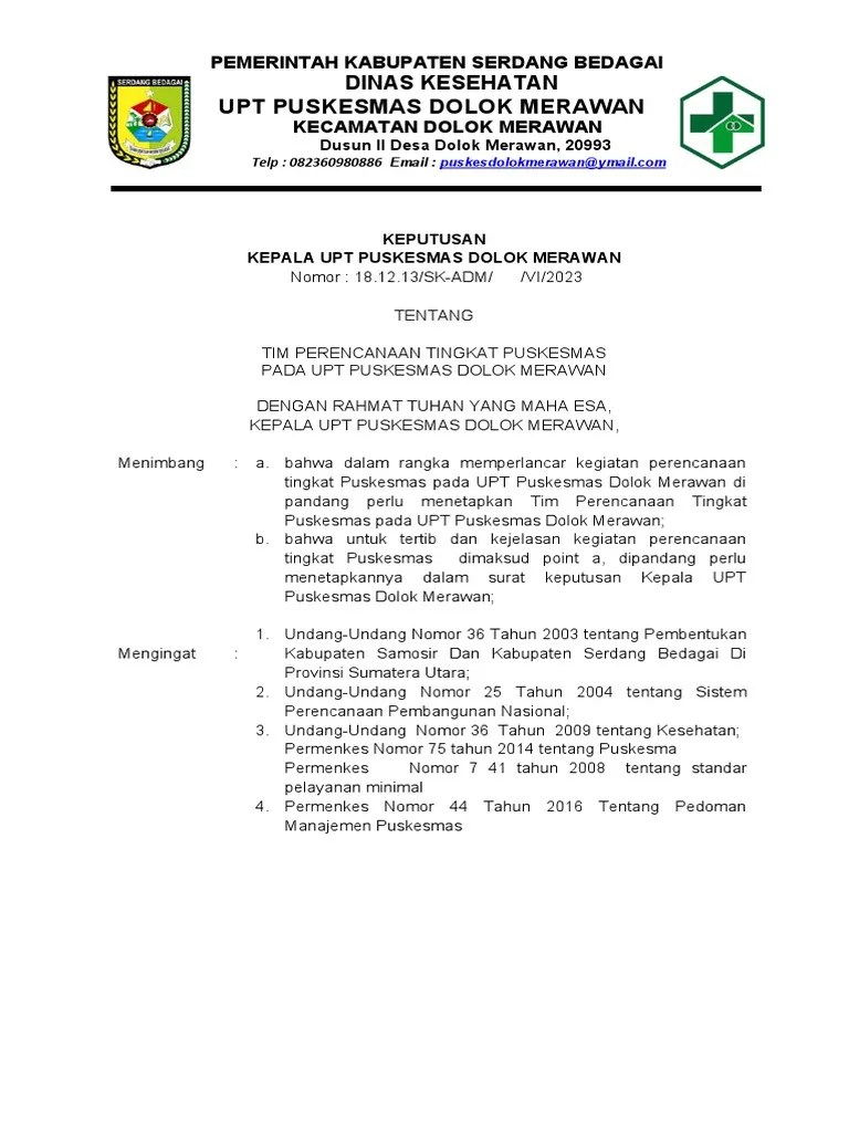 SK Tim Perencanaan Puskesmas 2023 Baru | PDF