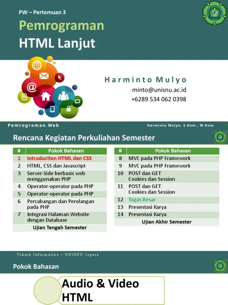 Pw Pertemuan 2 Pemrograman Html Lanjut Pdf