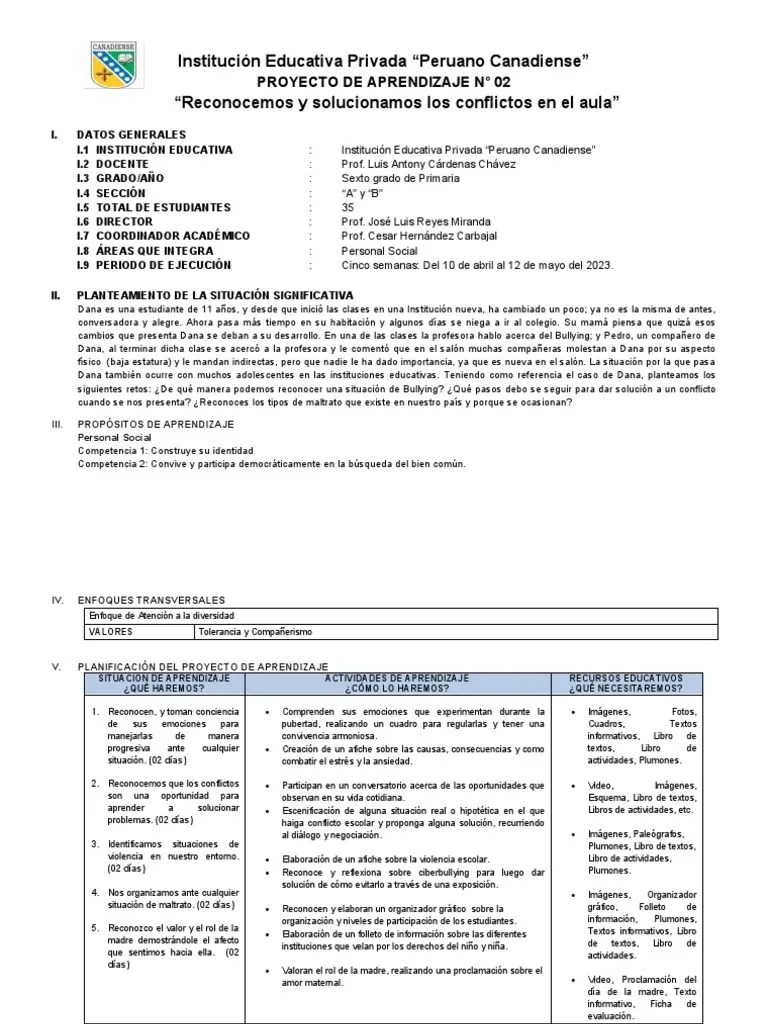2do Proyecto De Aprendizaje 2023 Primaria | PDF | Las Emociones ...