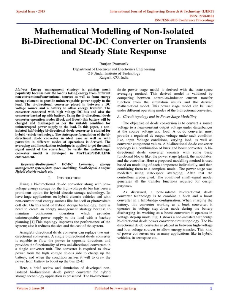 Mathematical Modelling Of Non Isolated Bi Directional DC DC Converter ...