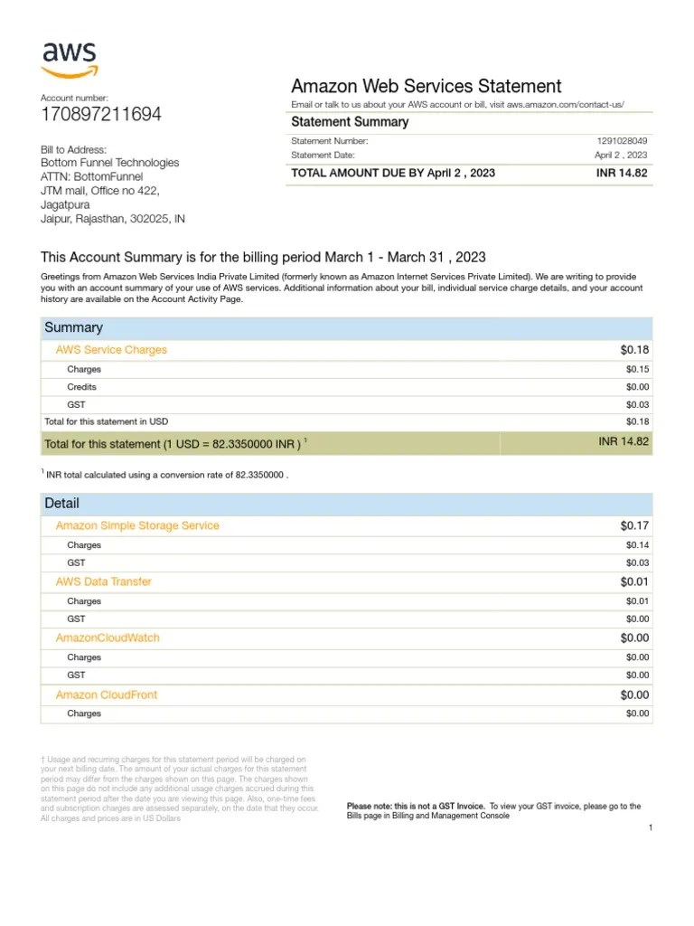 AWS March Month Billing | PDF | Amazon Web Services | Invoice