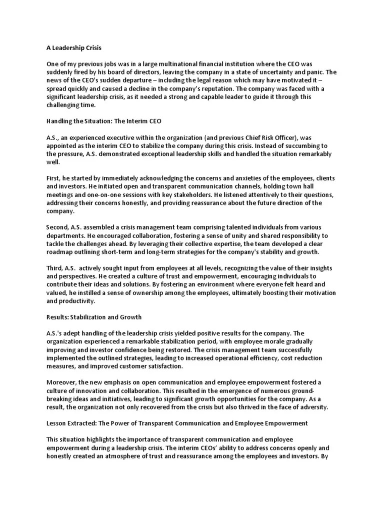 Leadership Crisis | PDF | Leadership | Crisis Management