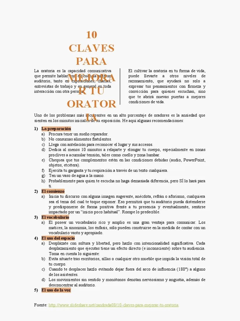 Claves Para Mejorar Tu Oratoria Practica Calificada - Jesus Ticona | PDF | Hablar En Público