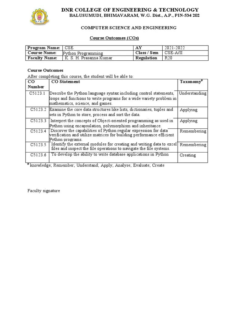 Python Course Outcomes | PDF