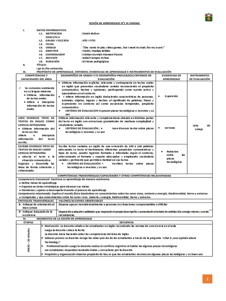 Sesion 1 Iiiunidad 4to | PDF | Evaluación | Aprendizaje