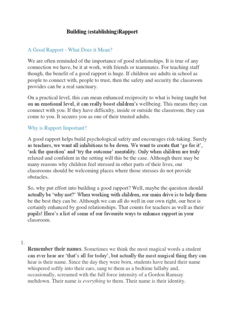 Building Rapport | Download Free PDF | Teachers