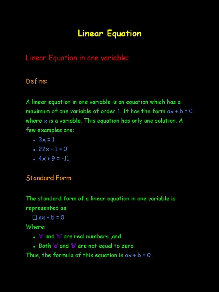 Linear Equation One Variable | PDF