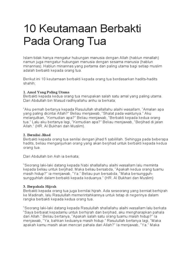 10 Keutamaan Berbakti Pada Orang Tua | PDF