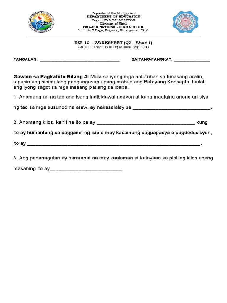 ESP 10 Q2 - Gawain Sa Pagkatuto Bilang 4 | PDF