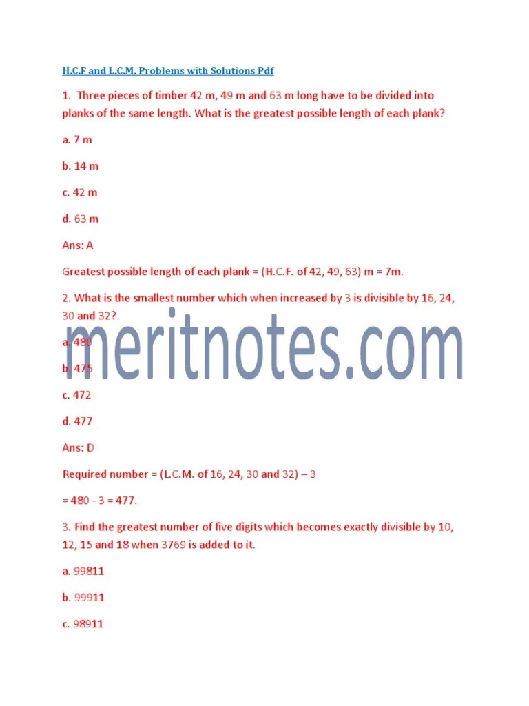 HCF LCM Problems Solutions | PDF