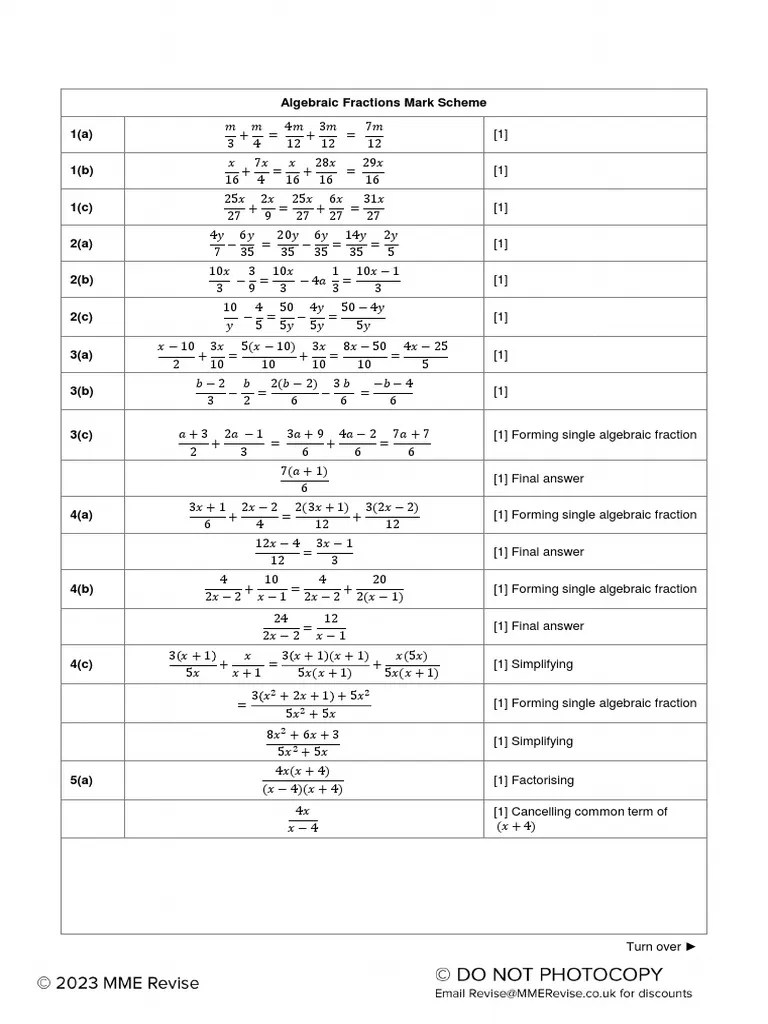 Algebraic Fractions Answers MME | PDF | Factorization | Mathematics