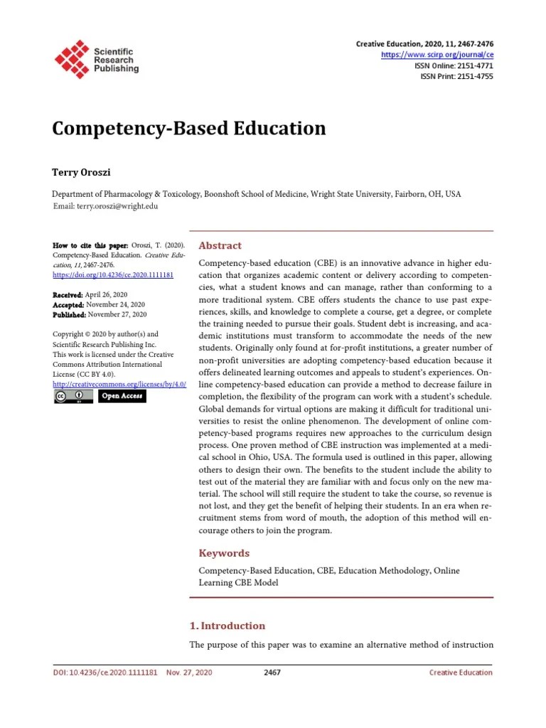 Competency Based Education | PDF | Educational Technology | Educational ...
