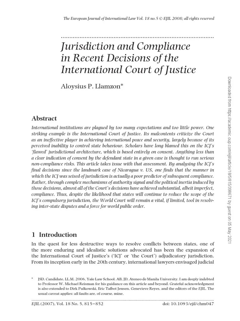 Jurisdiction And Compliance In Recent Decisions Jurisdiction And Compliance In Recent Decisions ...