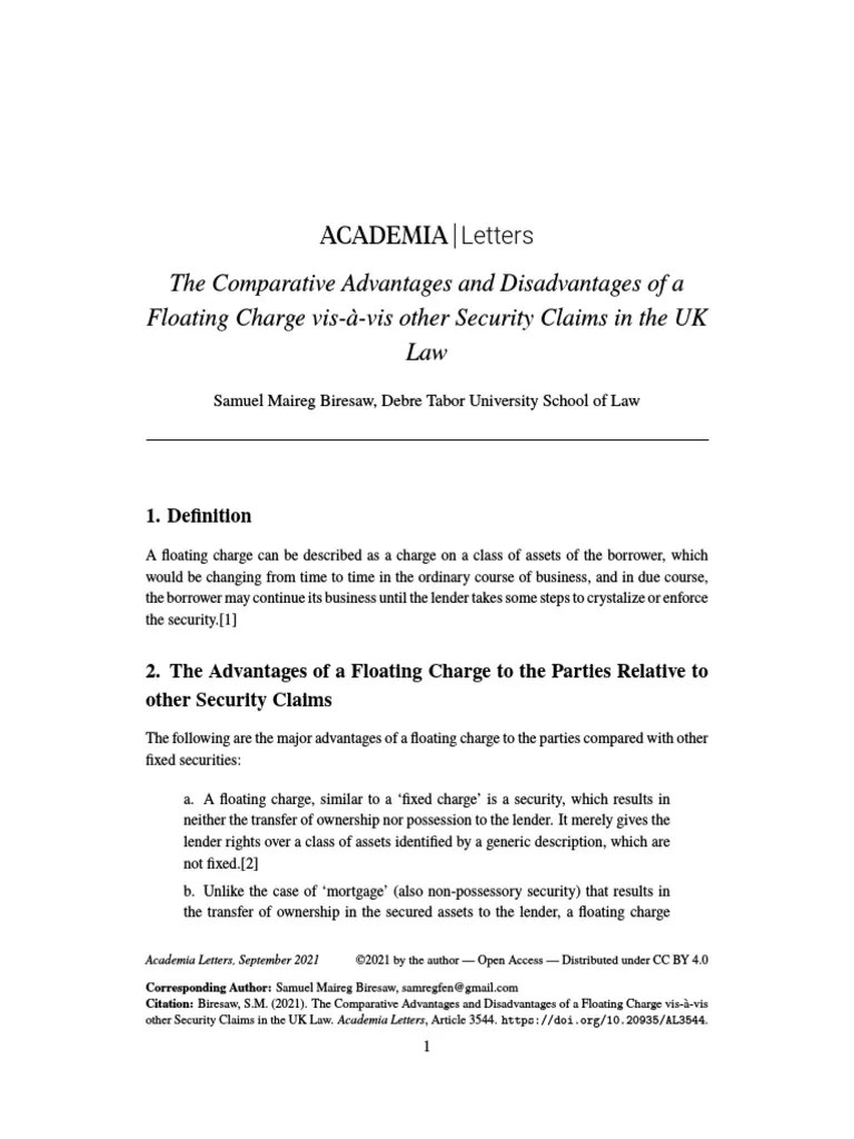 Floating Charge Advantages And Disadvantages | PDF | Security Interest ...