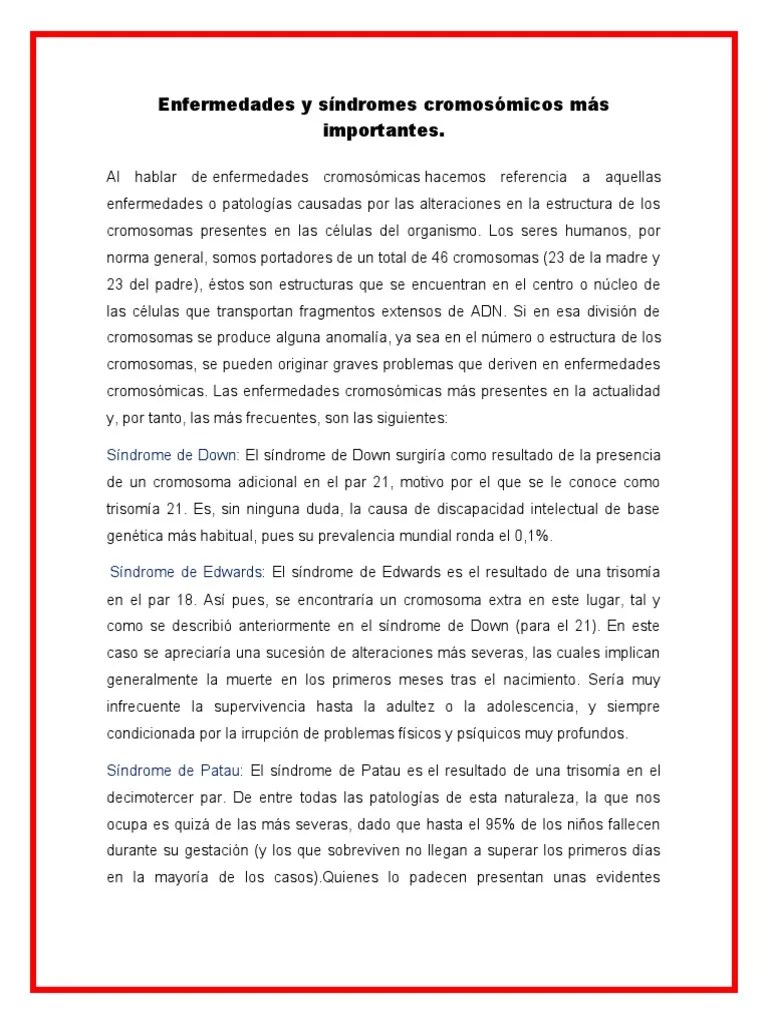 Enfermedades Y Sindromes | PDF | Síndrome De Down | Cromosoma