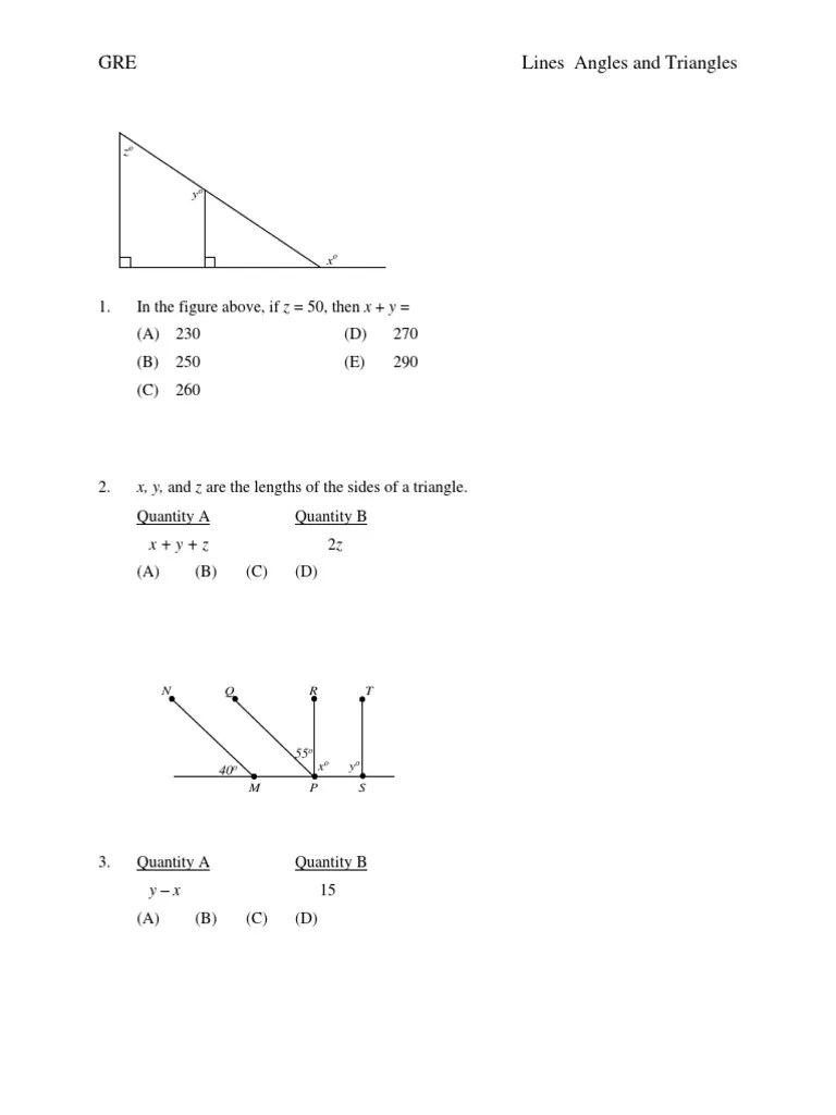 GRE Lines Angles And Triangles | PDF | Triangle | Area