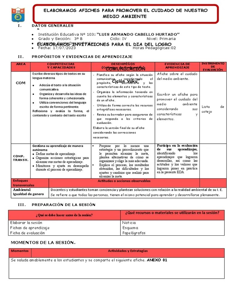 Sesion Elaboramos Afiches Para Promover El Cuidado De Nuestro Medio ...