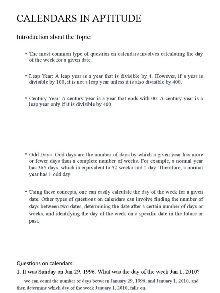 Calendars In Aptitude | PDF | Calendar