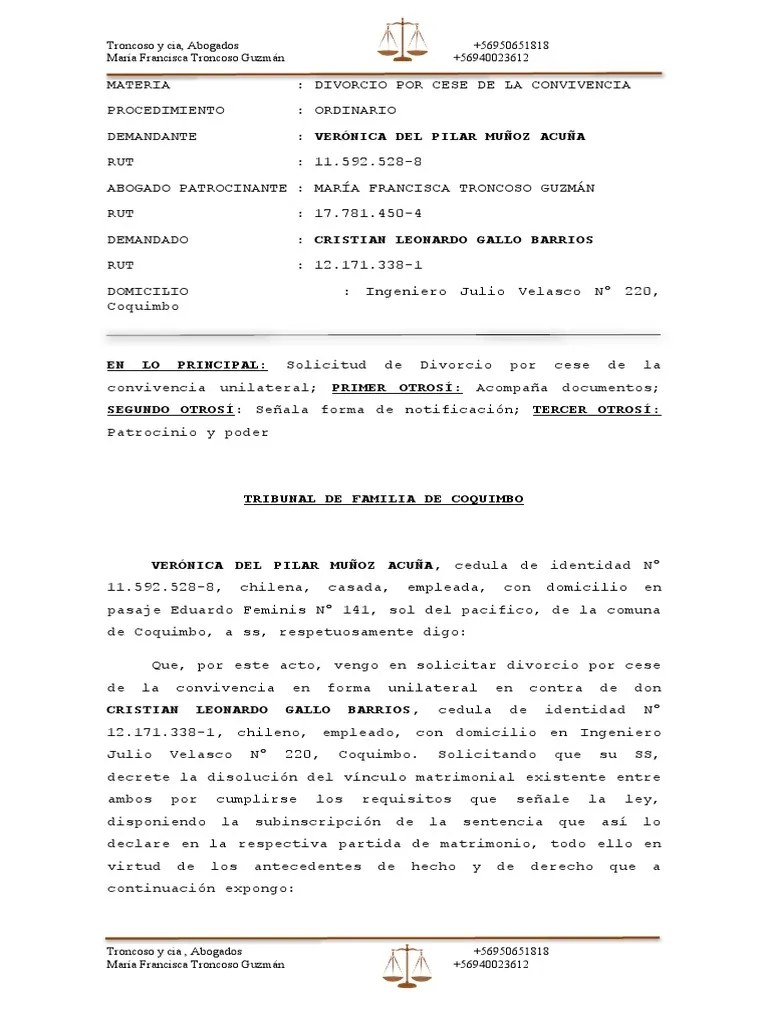 Divorcio Unilateral Cese De La Convivencia | PDF | Divorcio | Matrimonio
