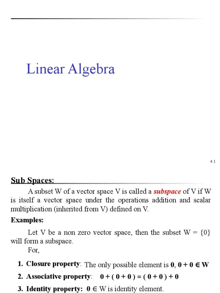 L6 - Linear Algebra - Sub Space | PDF | Vector Space | Linear Subspace