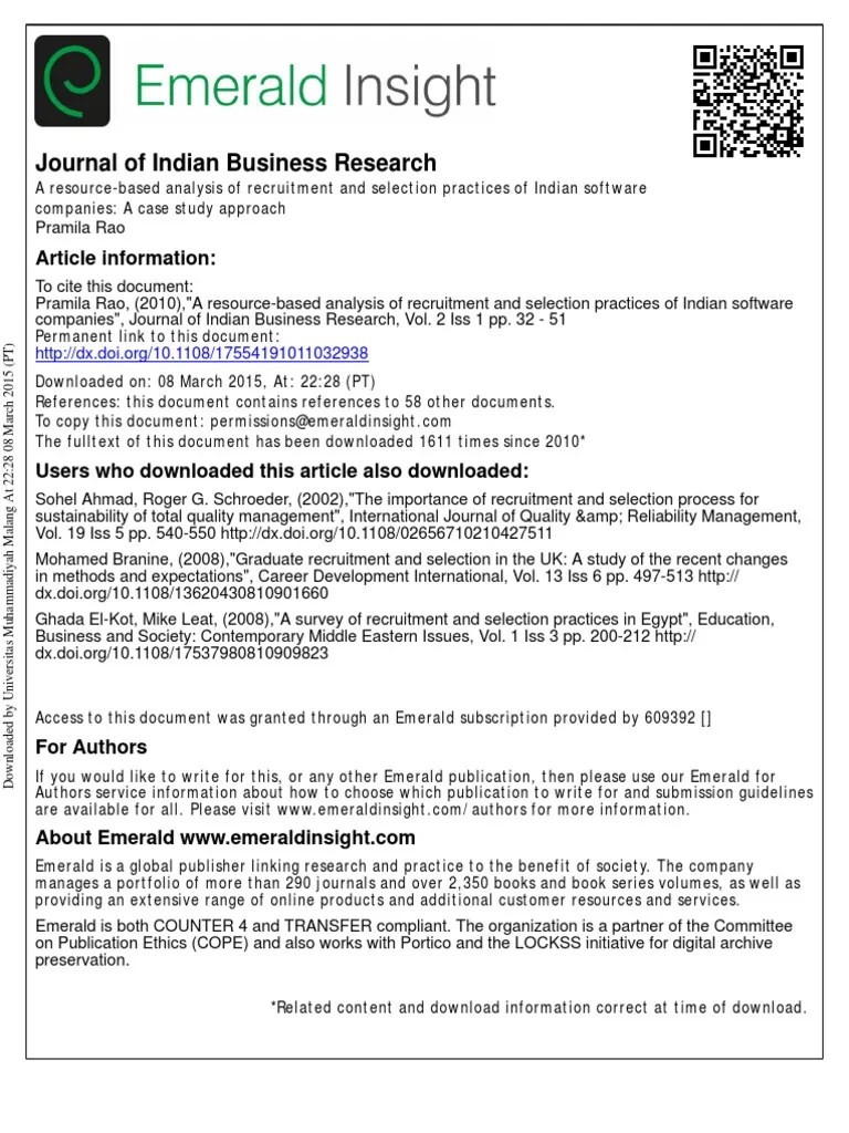A Resource-Based Analysis Of Recruitment And Selection Practices Of ...
