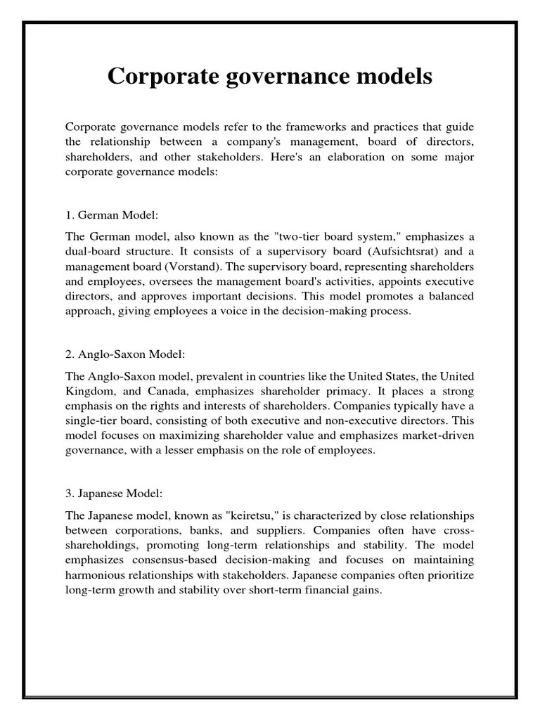 Corporate Governance Models | PDF | Corporate Governance | Governance
