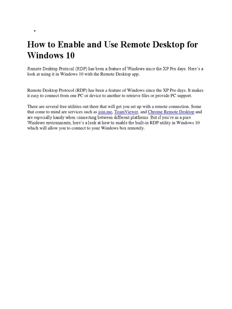 How To Enable And Use Remote Desktop For Windows 10 | PDF | Microsoft ...