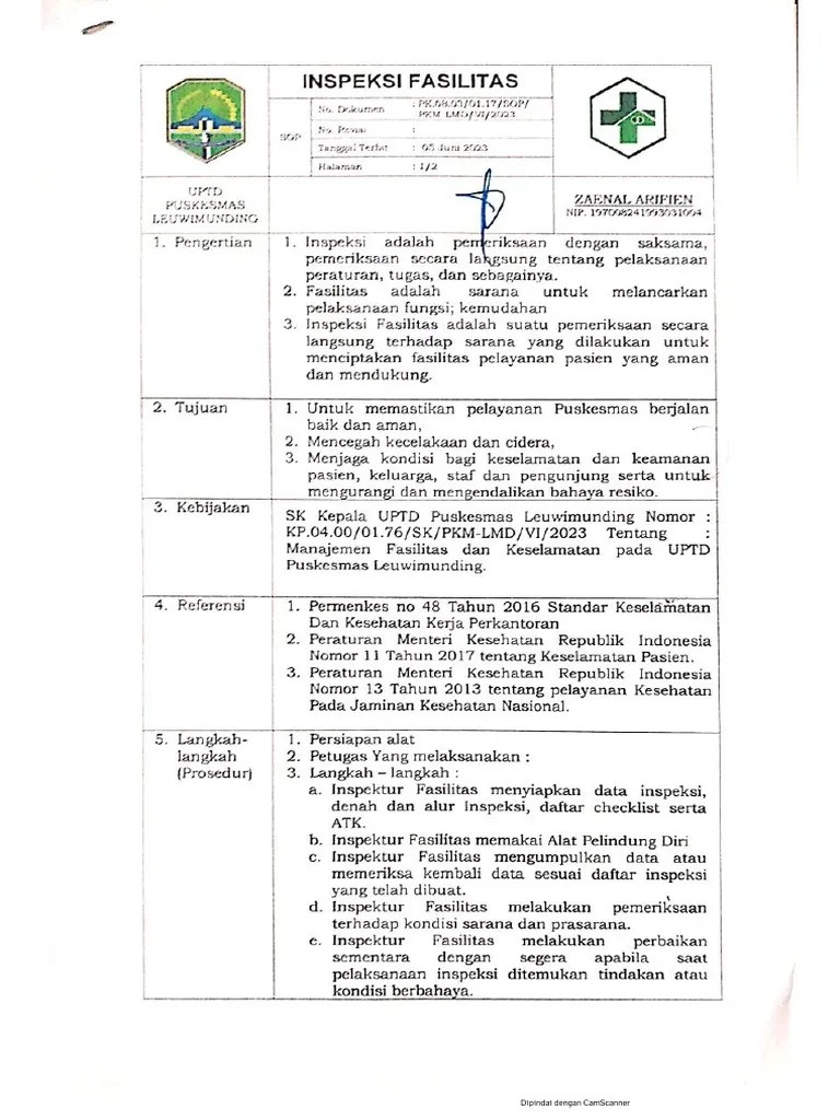 Sop Inspeksi Fasilitas | PDF