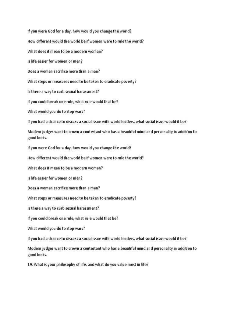 Beauty Pageant Questions | PDF | Climate Change | Beauty
