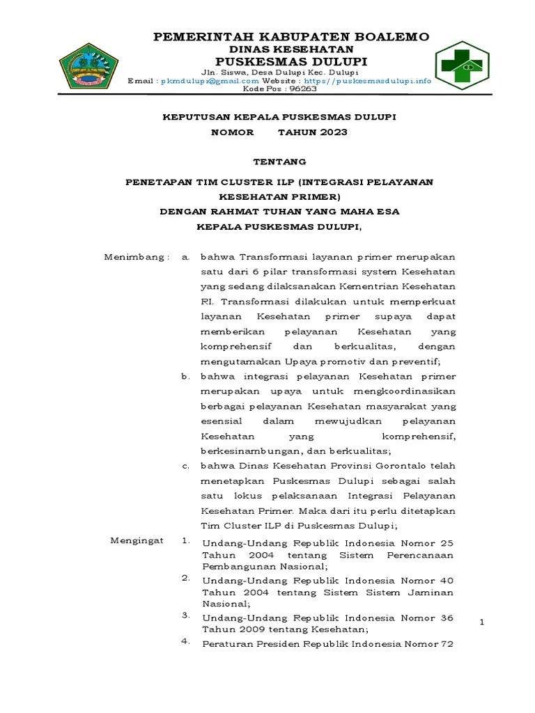 SK Integrasi Pelayanan Primer (Ilp) Puskesmas Dulupi | PDF