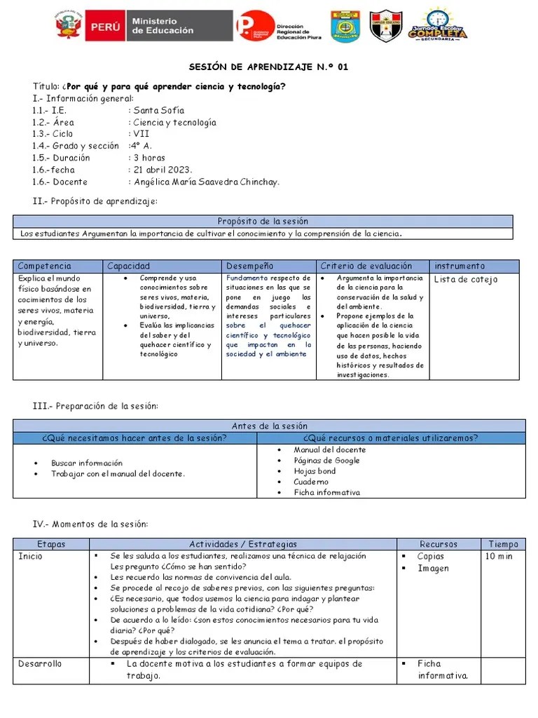SESIÓN DE APRENDIZAJE 4sec | PDF | Evaluación | Aprendizaje