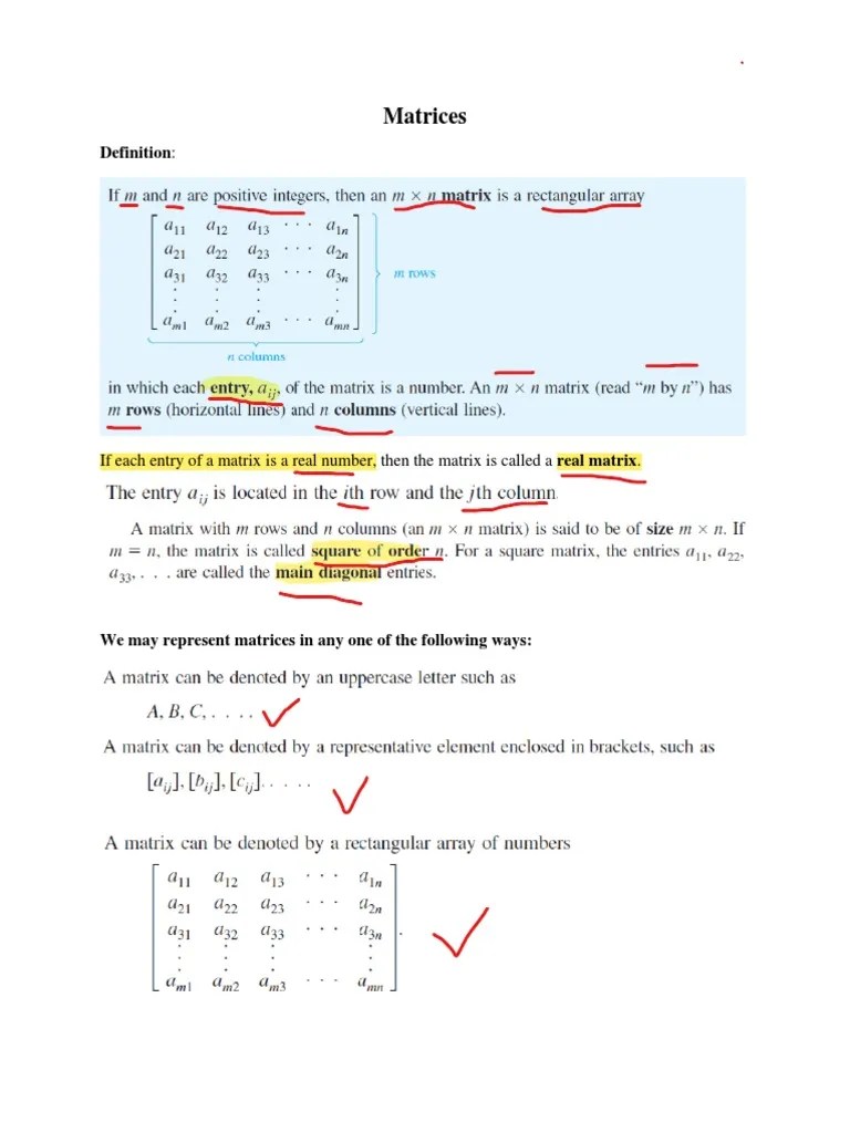 Matrices Full Lecture Note | PDF | Matrix (Mathematics) | Determinant