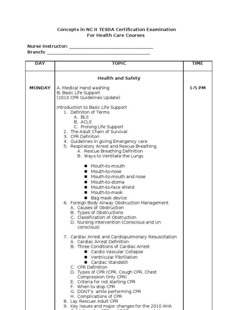 Concepts In NC II TESDA Certification Examination | Download Free PDF | Cardiopulmonary ...