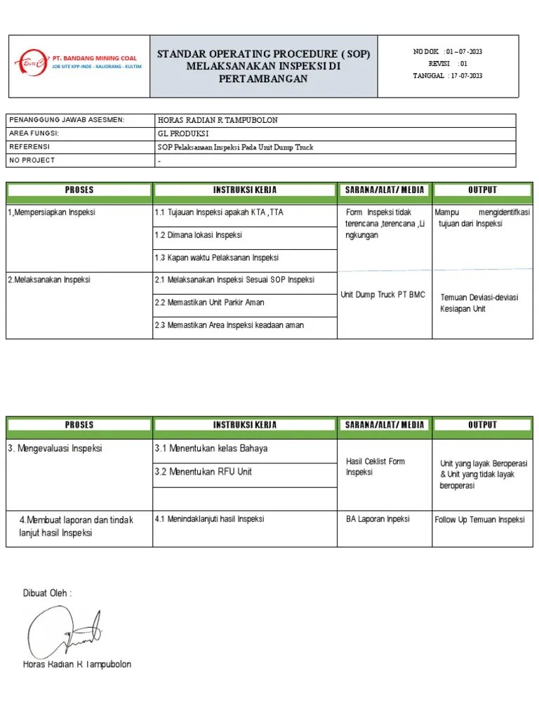 SK 07 SOP Teknis Inspeksi | PDF