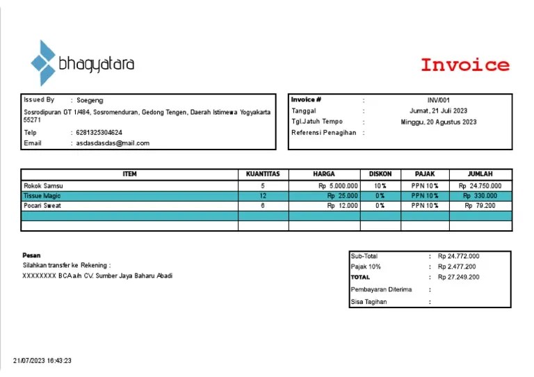 Template Invoice - Google Spreadsheet | PDF