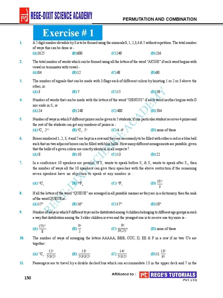 Permutation And Combinations | PDF | Linguistics | Mathematics