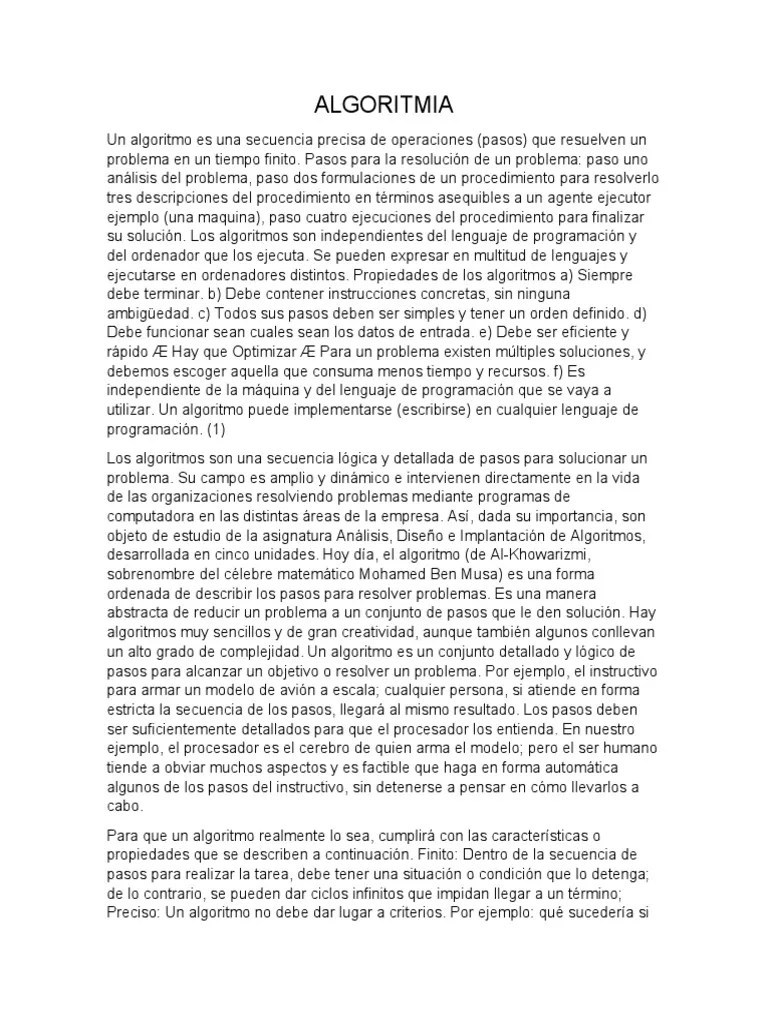 ALGORITMIA | Descargar Gratis PDF | Algoritmos | Science