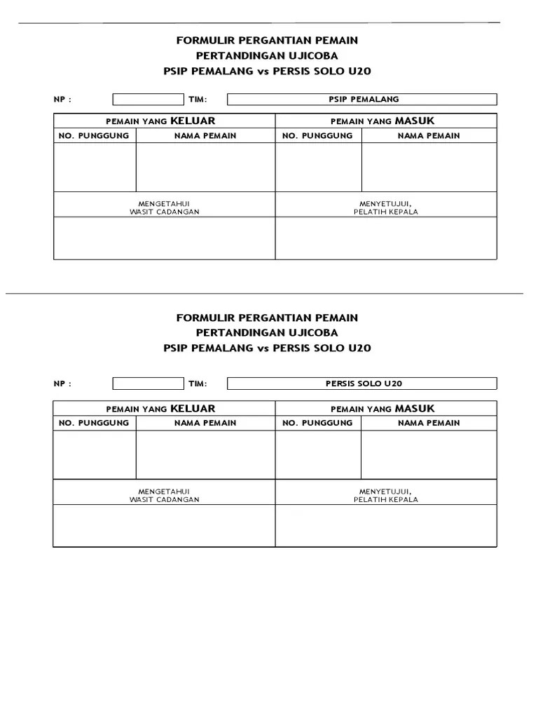 Form Pergantian Pemain | PDF