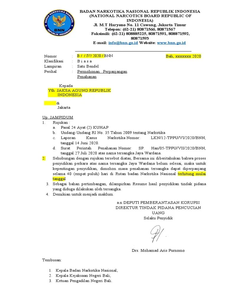 Surat Permohonan Perpanjangan Penahananan | PDF