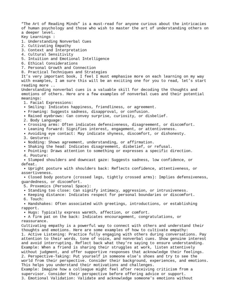 The Art Of Reading Minds | PDF | Body Language | Nonverbal Communication