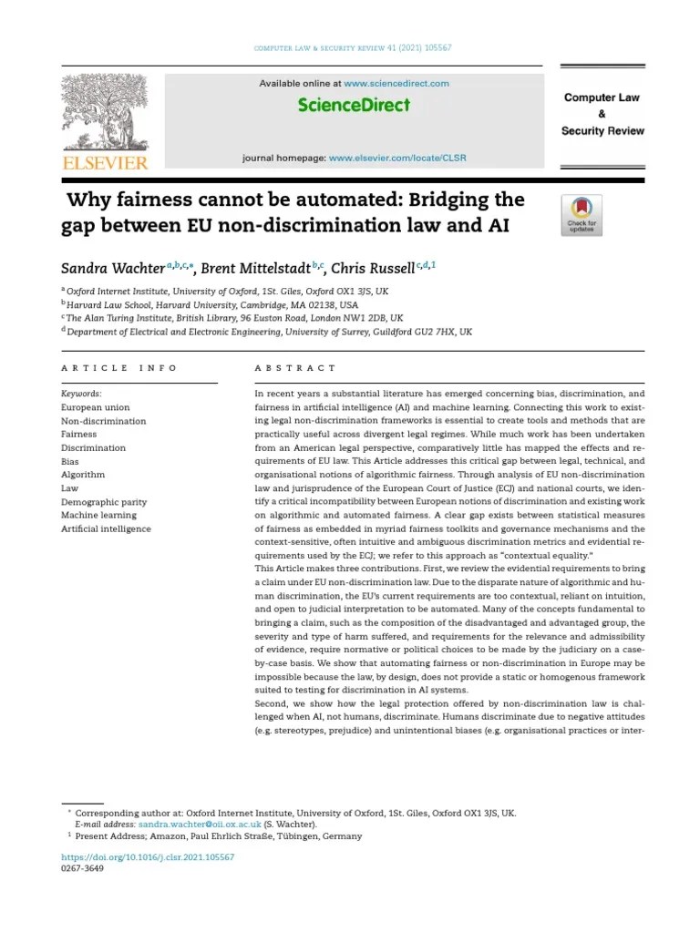 Why Fairness Cannot Be Automated - Bridging The Gap Between EU Non-Discrimination Law And AI ...