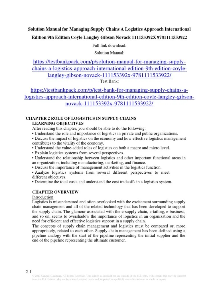 Managing Supply Chains A Logistics Approach International Edition 9th ...