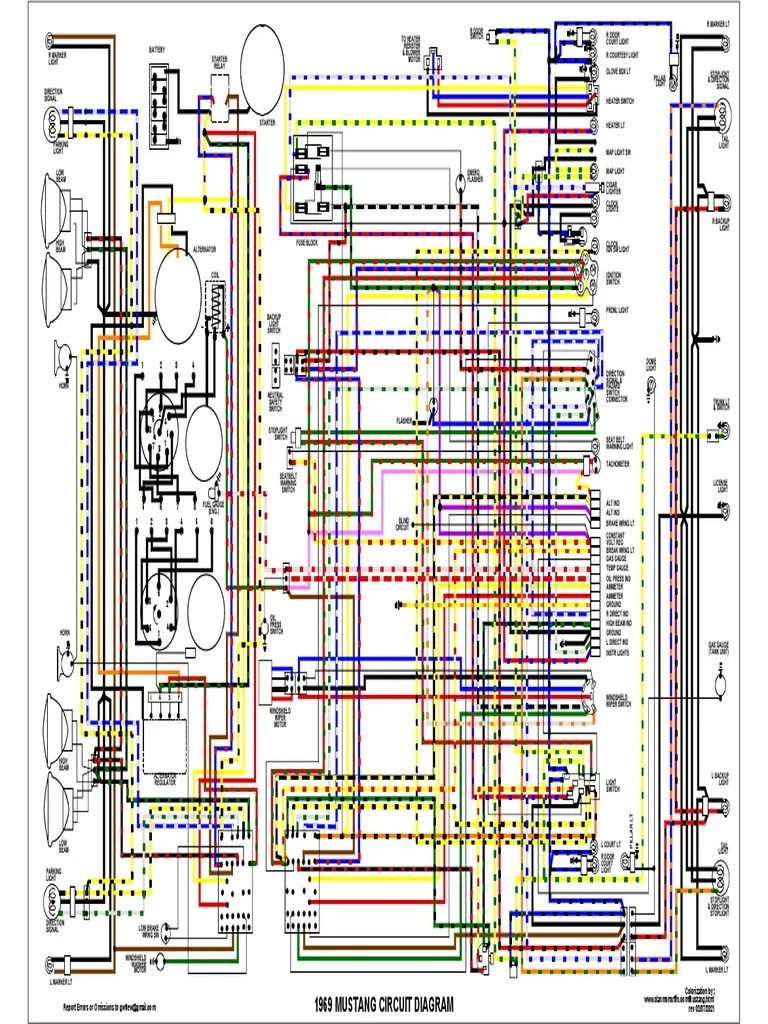 69 mustang wiring diagram (colorized)