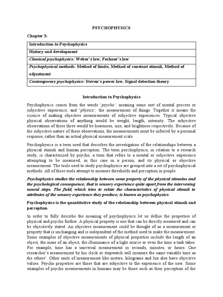 Psychophysics | PDF | Psychophysics | Perception