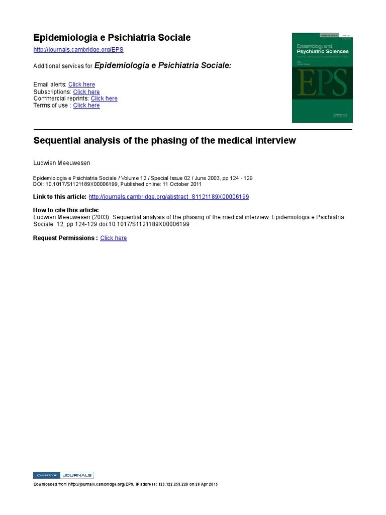 Sequential Analysis Of The Phasing Of The Medical Interview | PDF ...