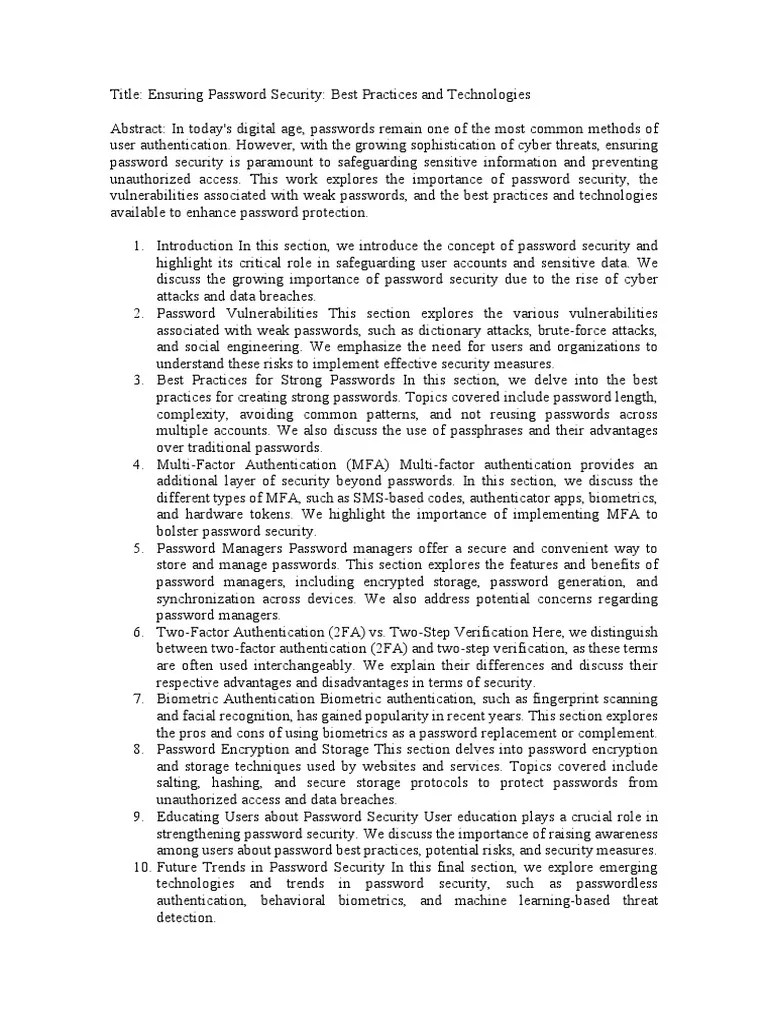 Ensuring Password Security. Best Practices And Technologies | PDF ...