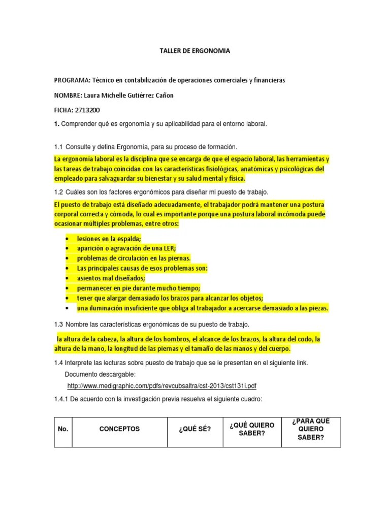 Taller Ergonomia | PDF | Factores Humanos Y Ergonomía | Seguridad Y ...
